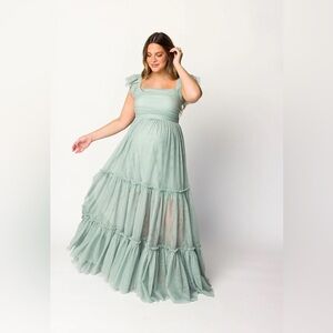 NWT Bella Tiered Tulle Maxi Dress in Sage 
- Bump Friendly!